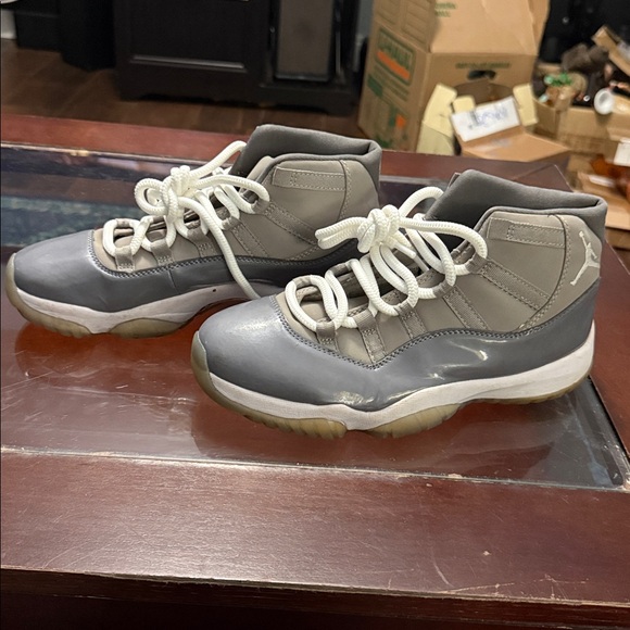 Jordan Gray and White High-Top Sneakers - Picture 3 of 7